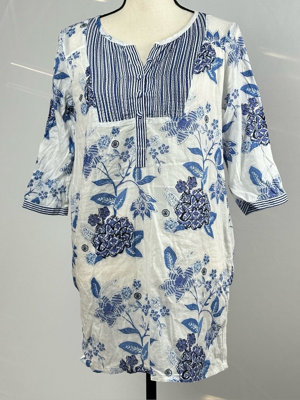 ANTHROPOLOGIE x Mermaid Sea Holly Floral Striped Bib Tunic Top - size xs